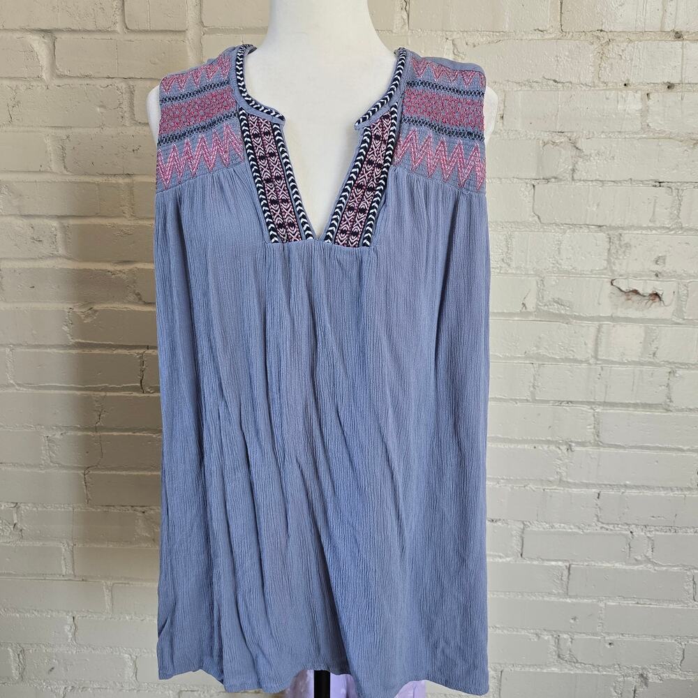 Bohemian Embroidered Tunic Top​┃Blue Rayon Crinkle Tank┃Caffé Marrakesh 3X